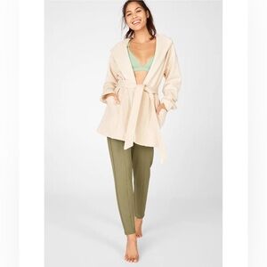 Fabletics Lexie Hooded Robe Women's Tapioca Ivory Cozy Fleece Lined